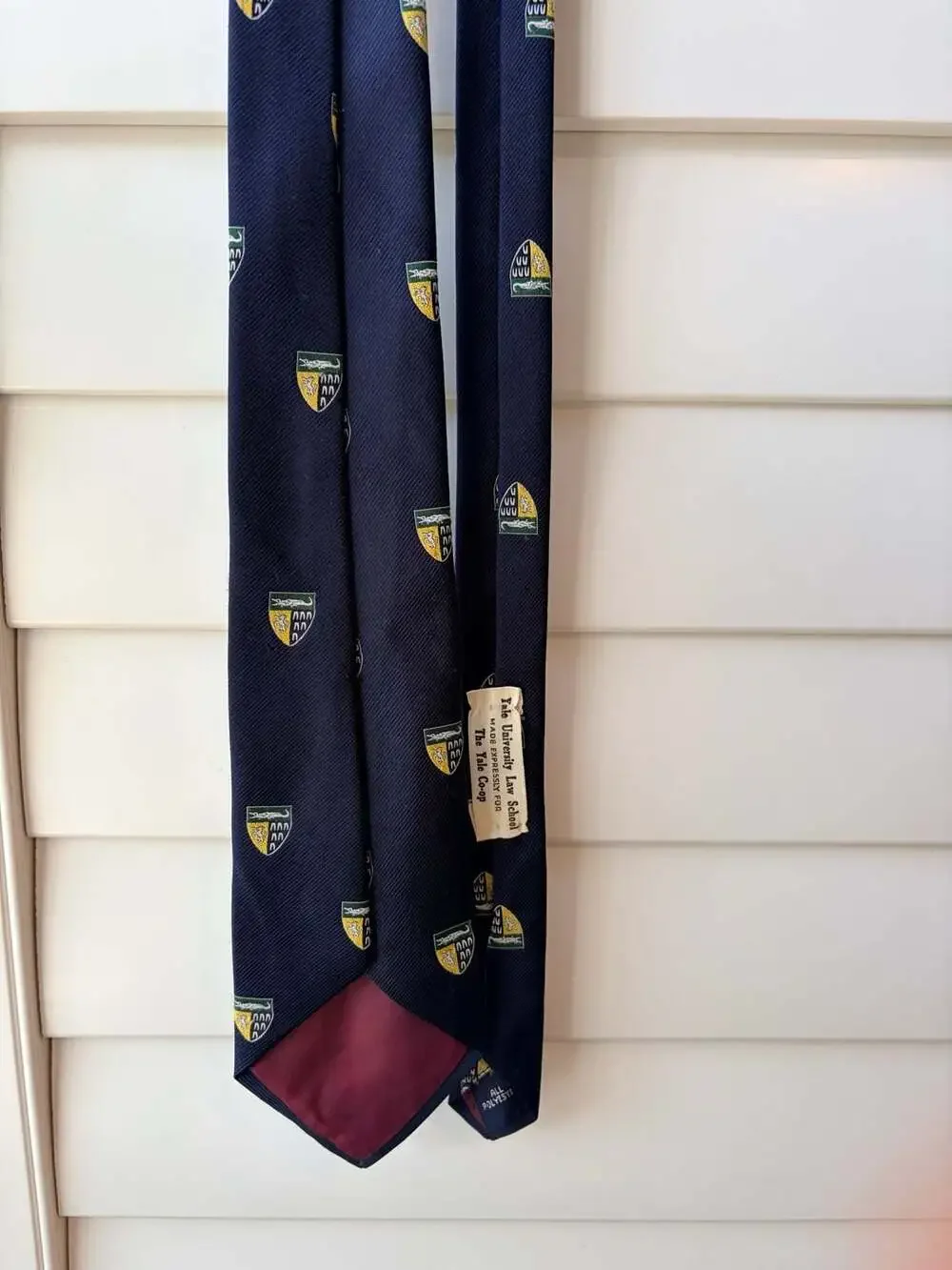 Vintage Yale University Law School Navy Blue Crest Print Necktie